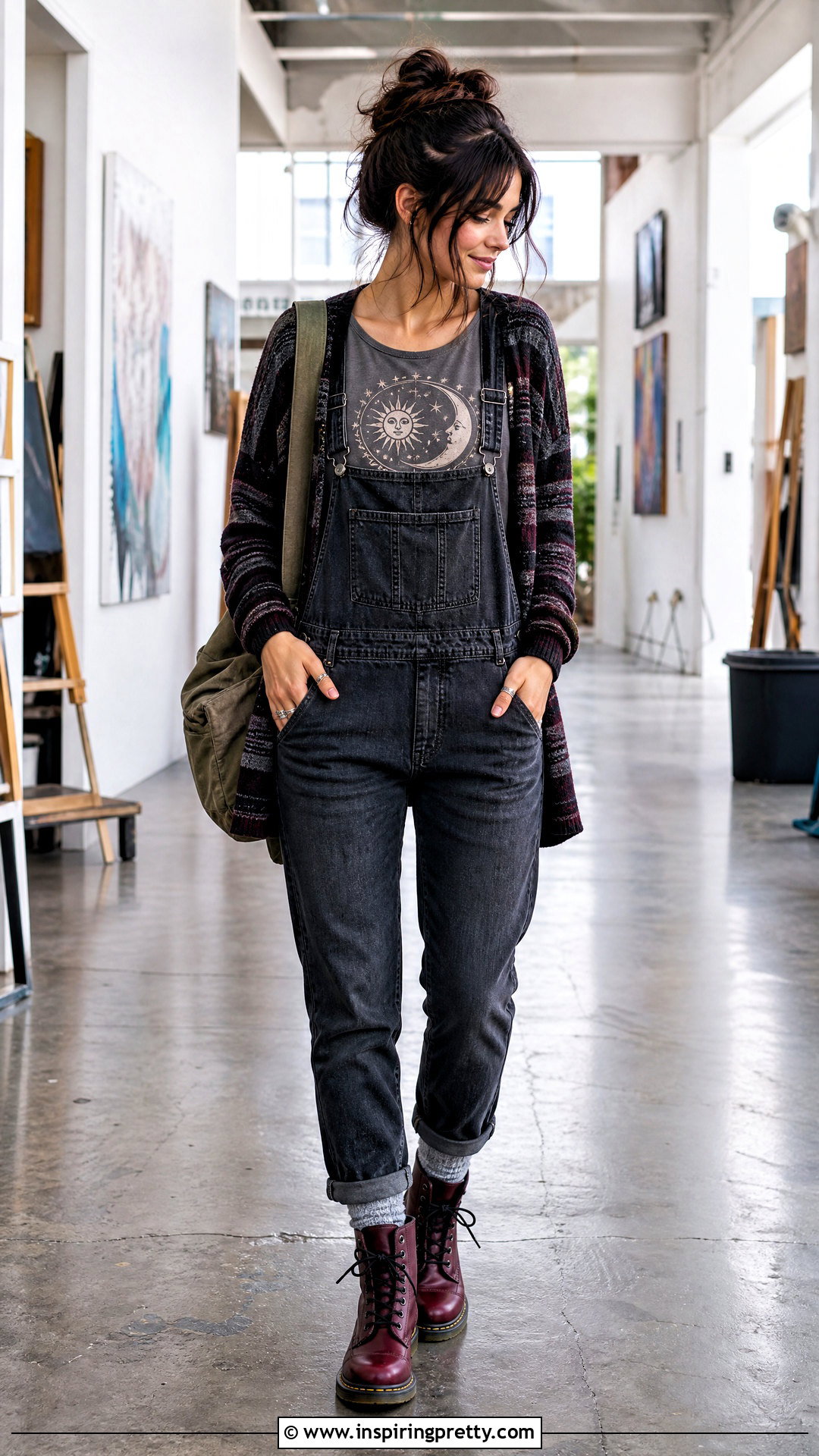 DIY Stencil Grunge Tank Top With Overalls - 20 diy grunge tank top outfit ideas