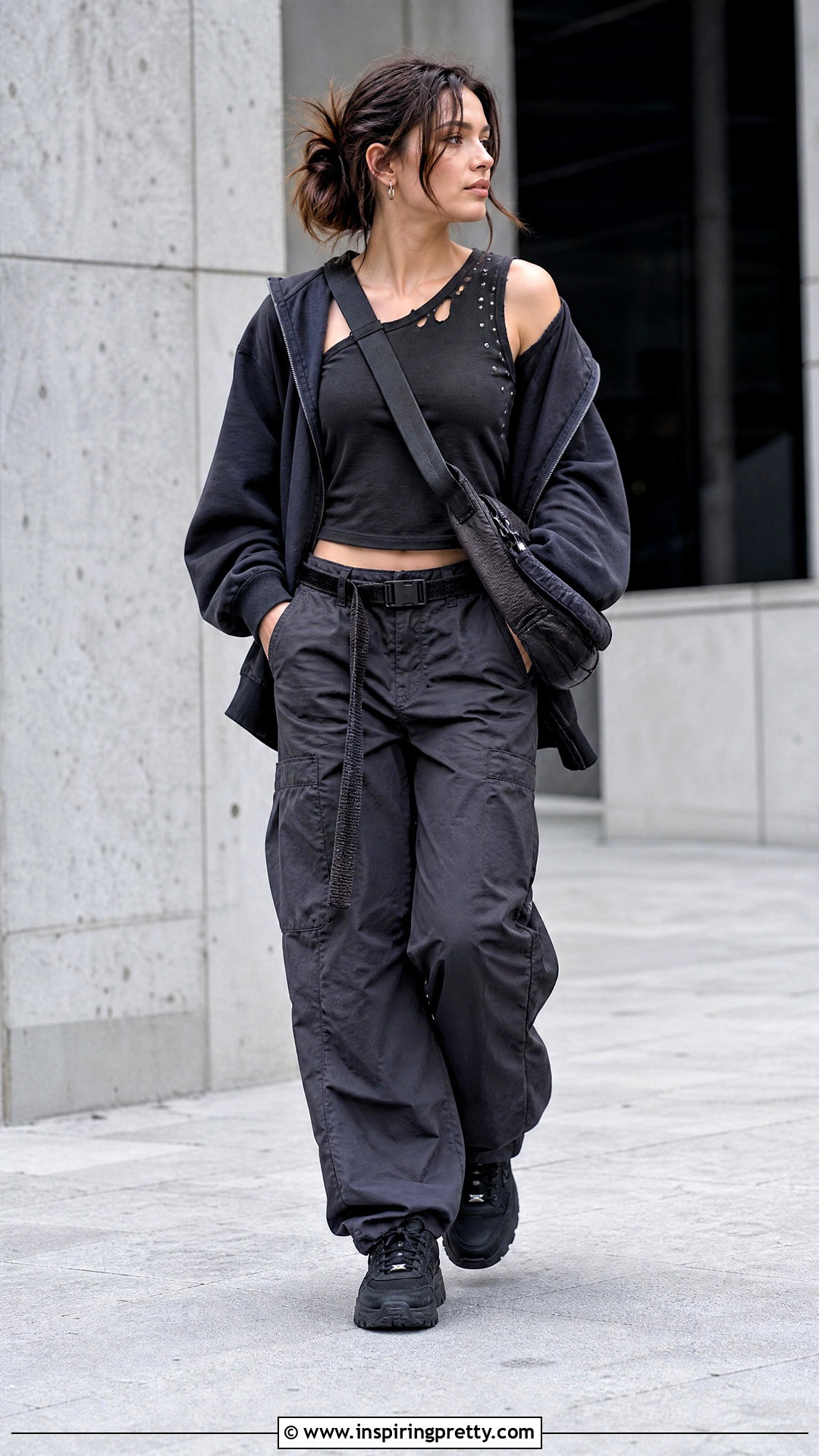 DIY Studded Grunge Tank Top With Parachute Pants - 20 diy grunge tank top outfit ideas