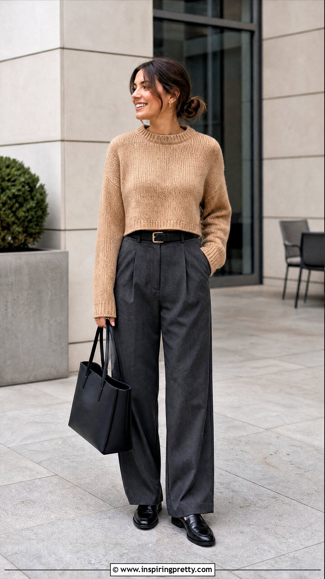 DIY Sweater Crop Top With Pleated Trousers - 20 diy crop top long sleeve outfit ideas