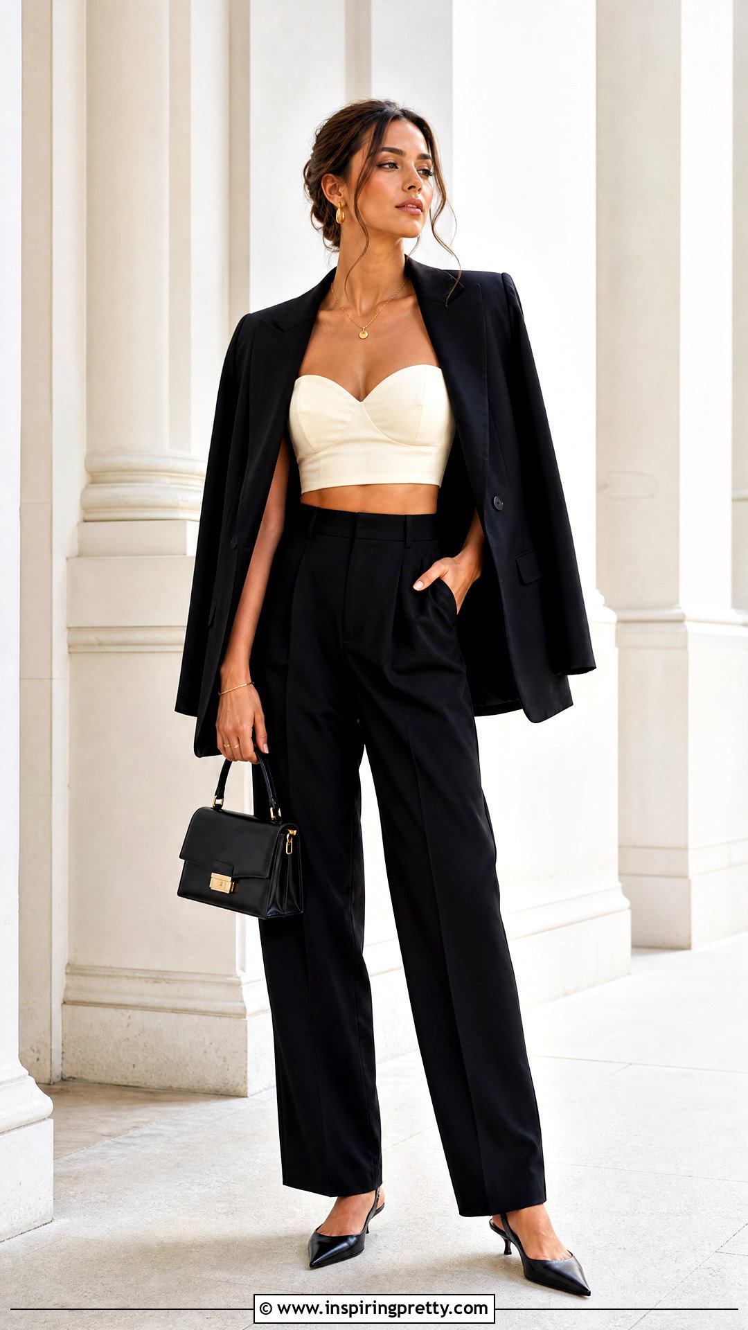DIY Sweetheart Crop Top With High Waisted Trousers - 25 diy sweetheart neckline top outfit ideas