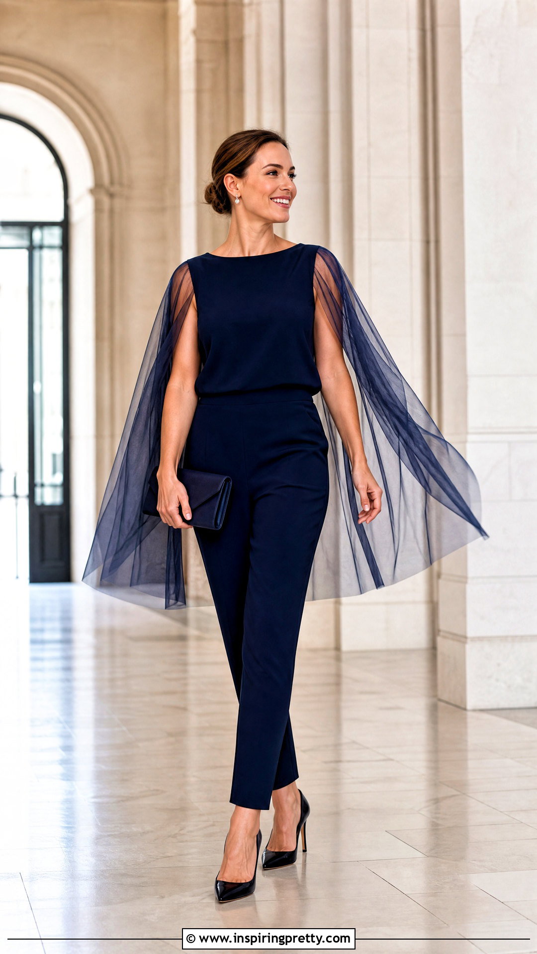 DIY Tulle Cape Sleeve Top With Cigarette Pants - 20 diy tulle top outfit ideas
