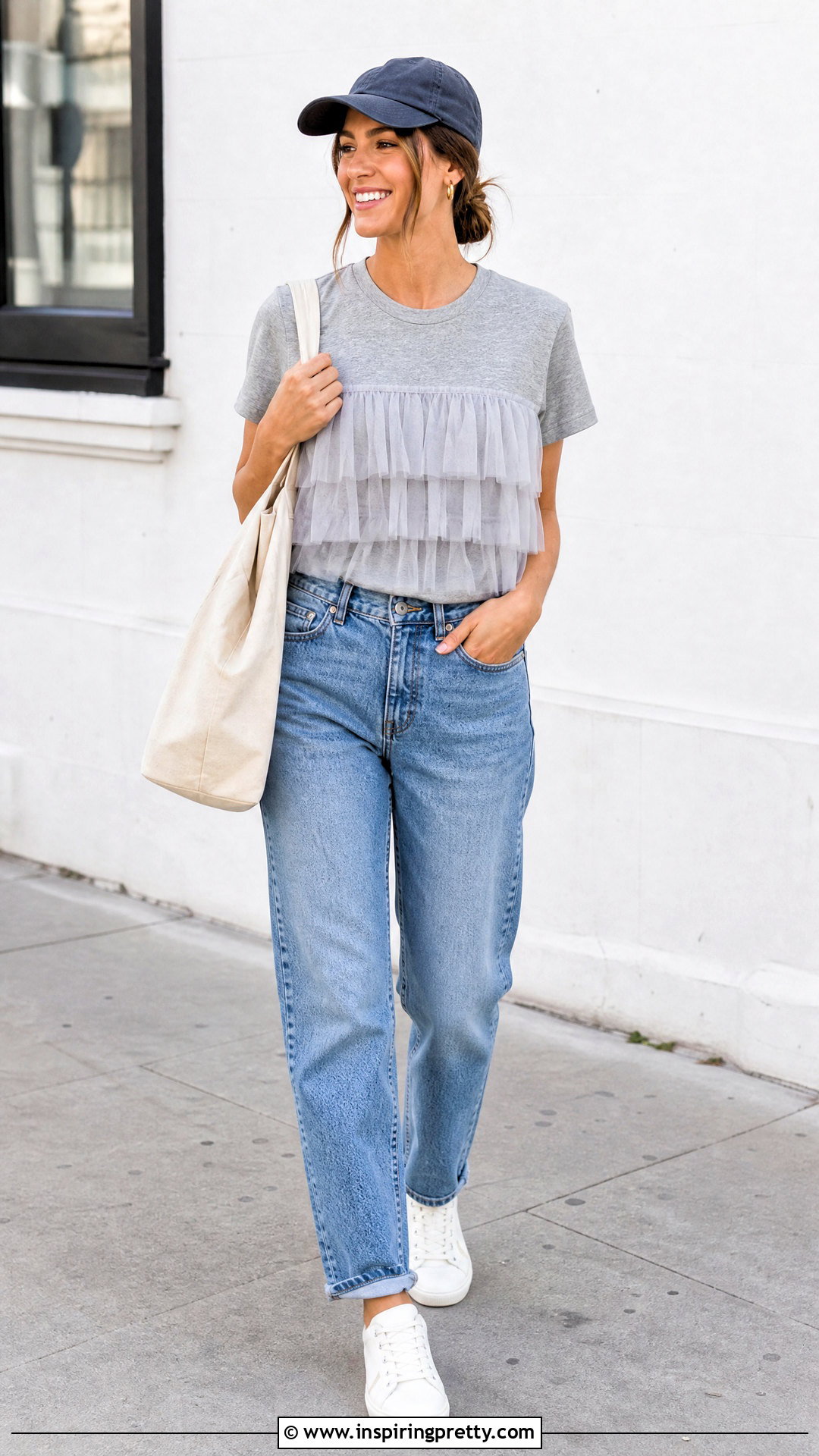 DIY Tulle T Shirt Top With Relaxed Jeans - 20 diy tulle top outfit ideas