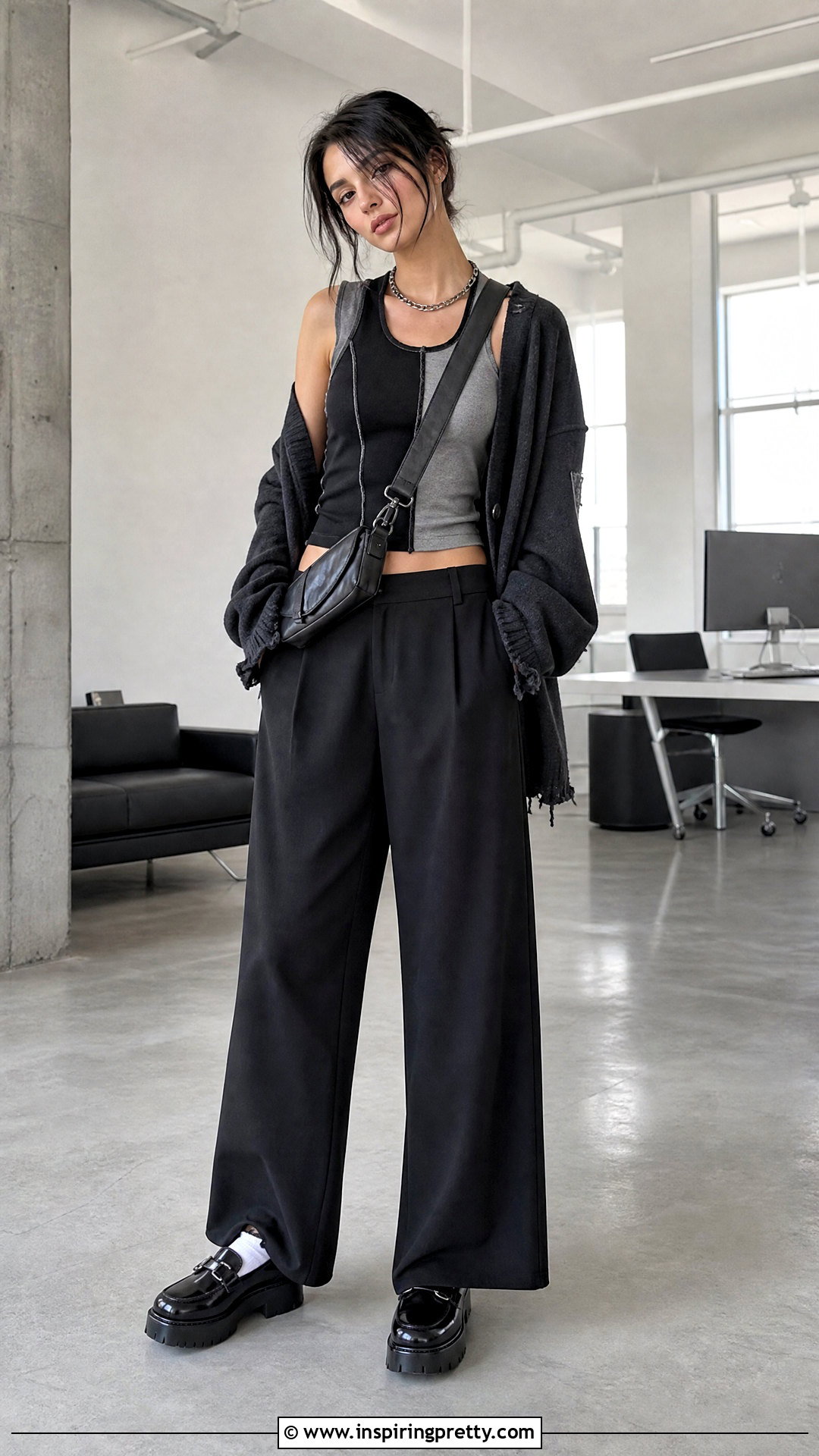 DIY Two Tone Grunge Tank Top With Wide Leg Trousers - 20 diy grunge tank top outfit ideas