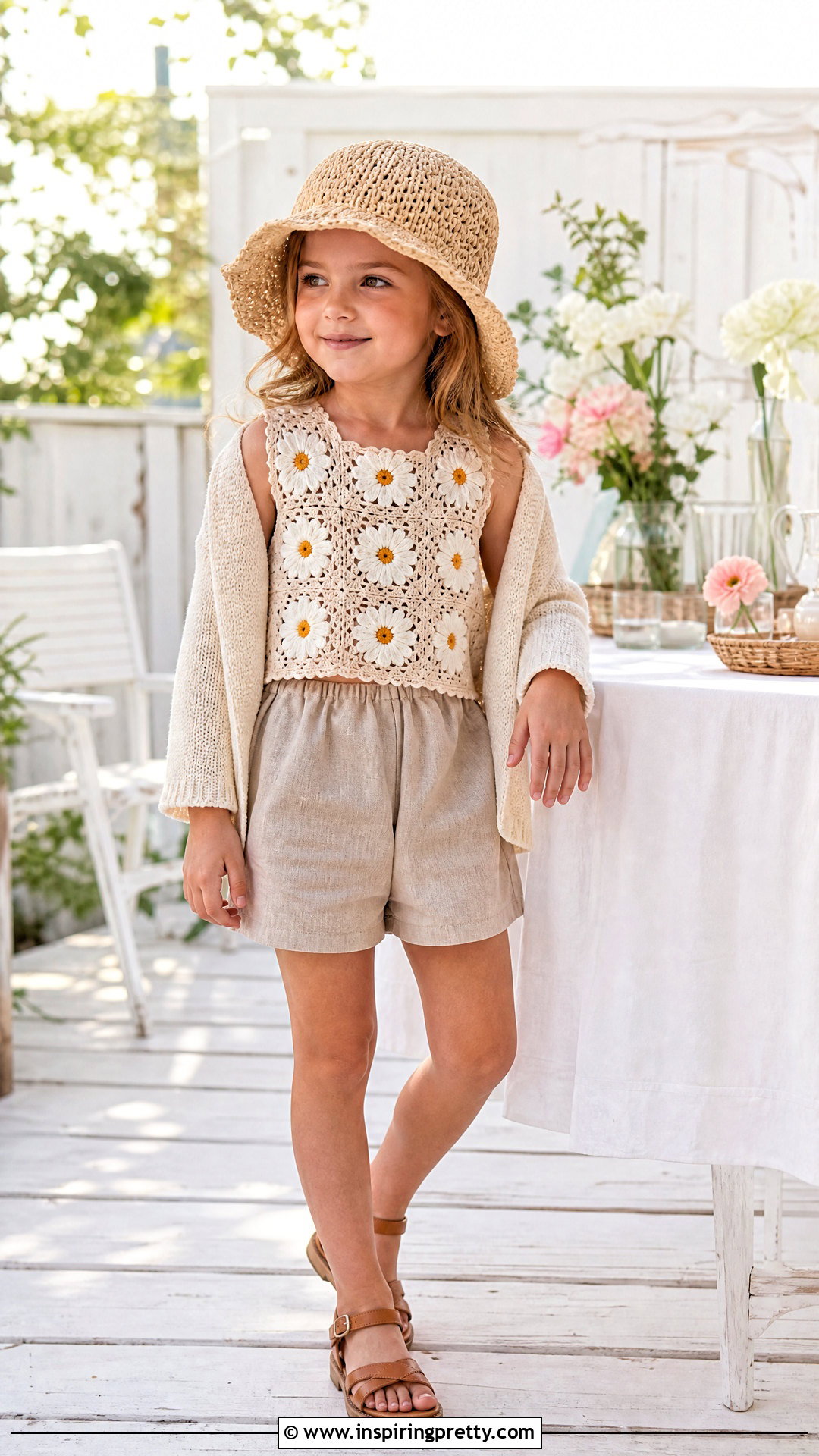 Daisy Granny Square Top With Linen Shorts - 50 top de croche infantil ideas