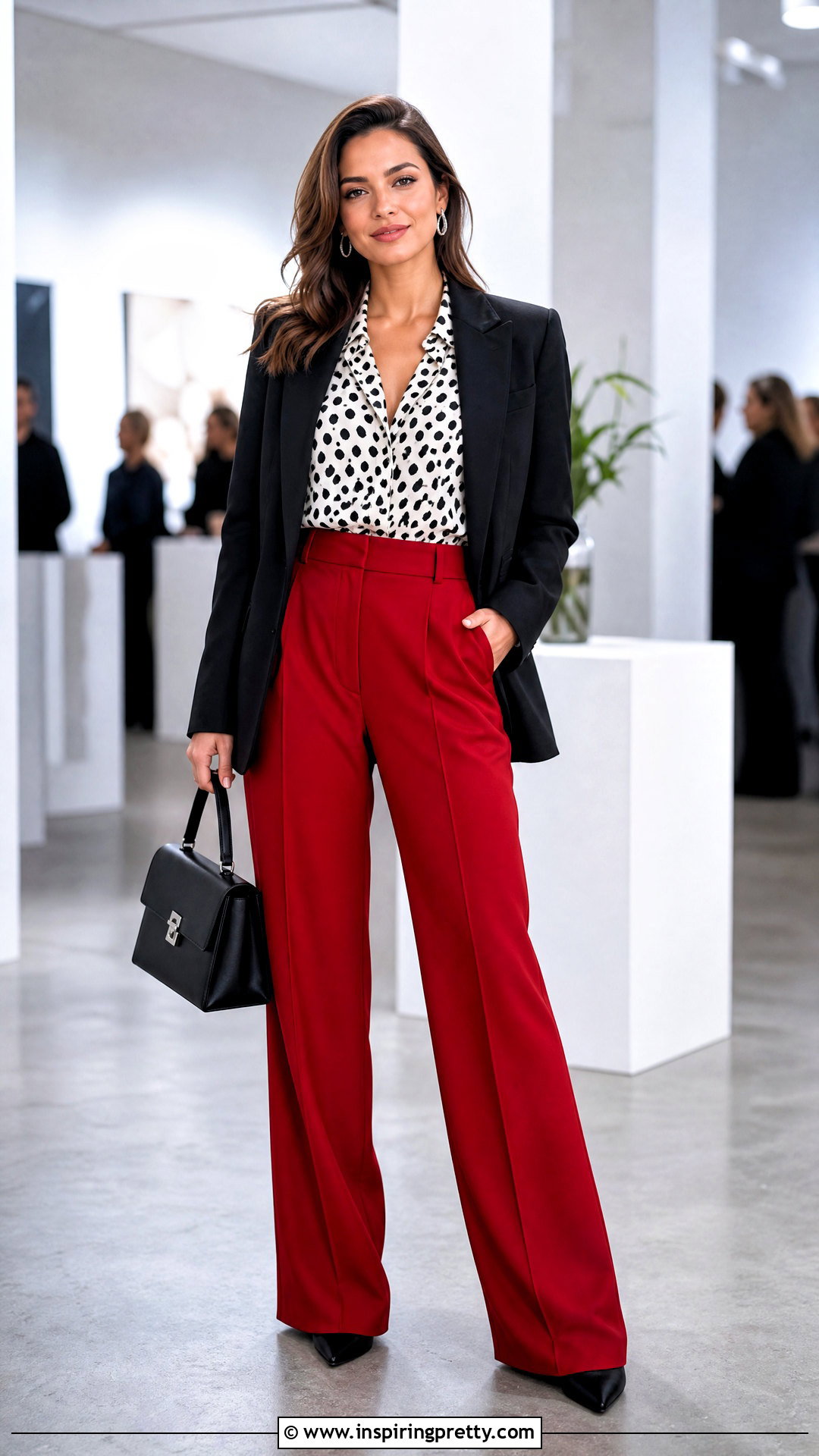Dalmatian Print Blouse With Red Pants - 50 animal print top outfit ideas