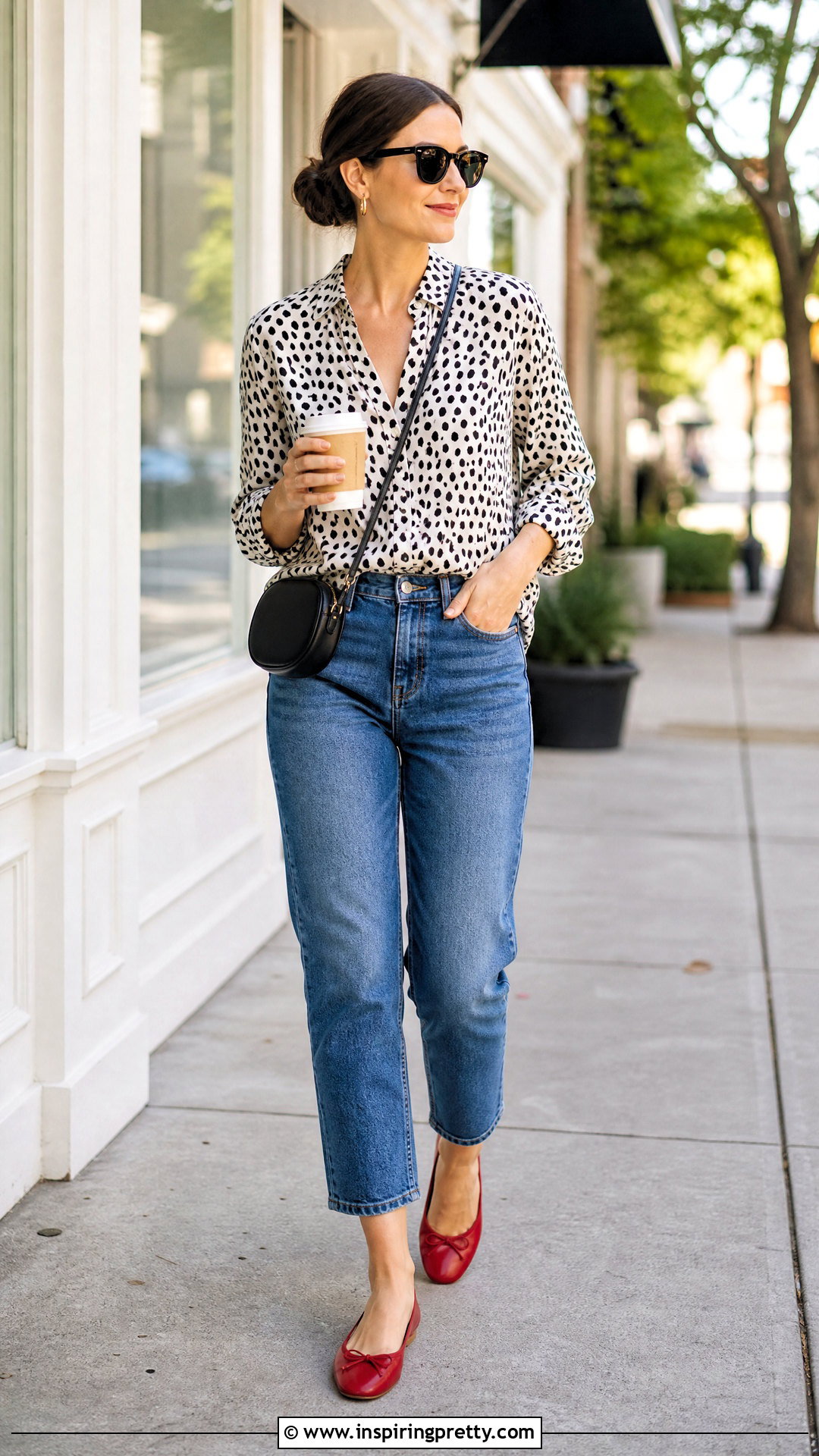 Dalmatian Print Top With Cropped Jeans And Ballet Flats - 25 dalmatian print top outfit ideas