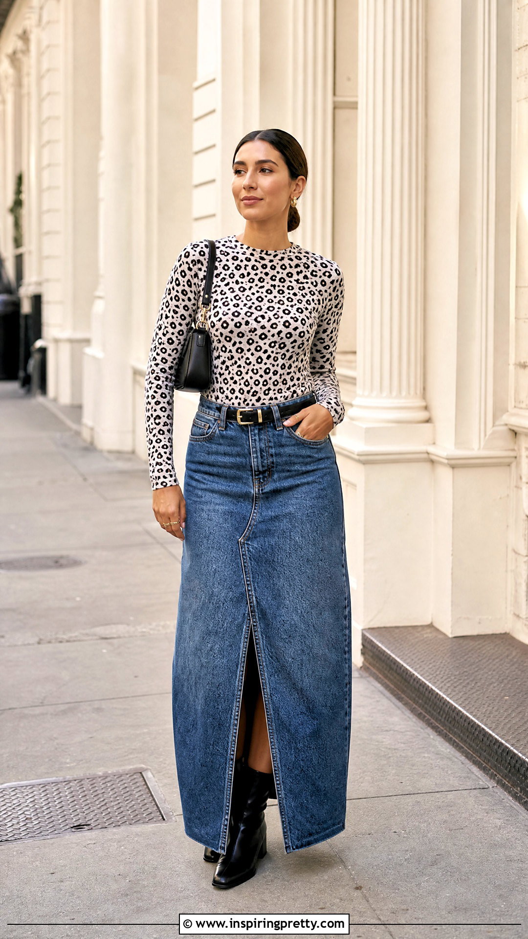 Dalmatian Print Top With Denim Maxi Skirt - 25 dalmatian print top outfit ideas