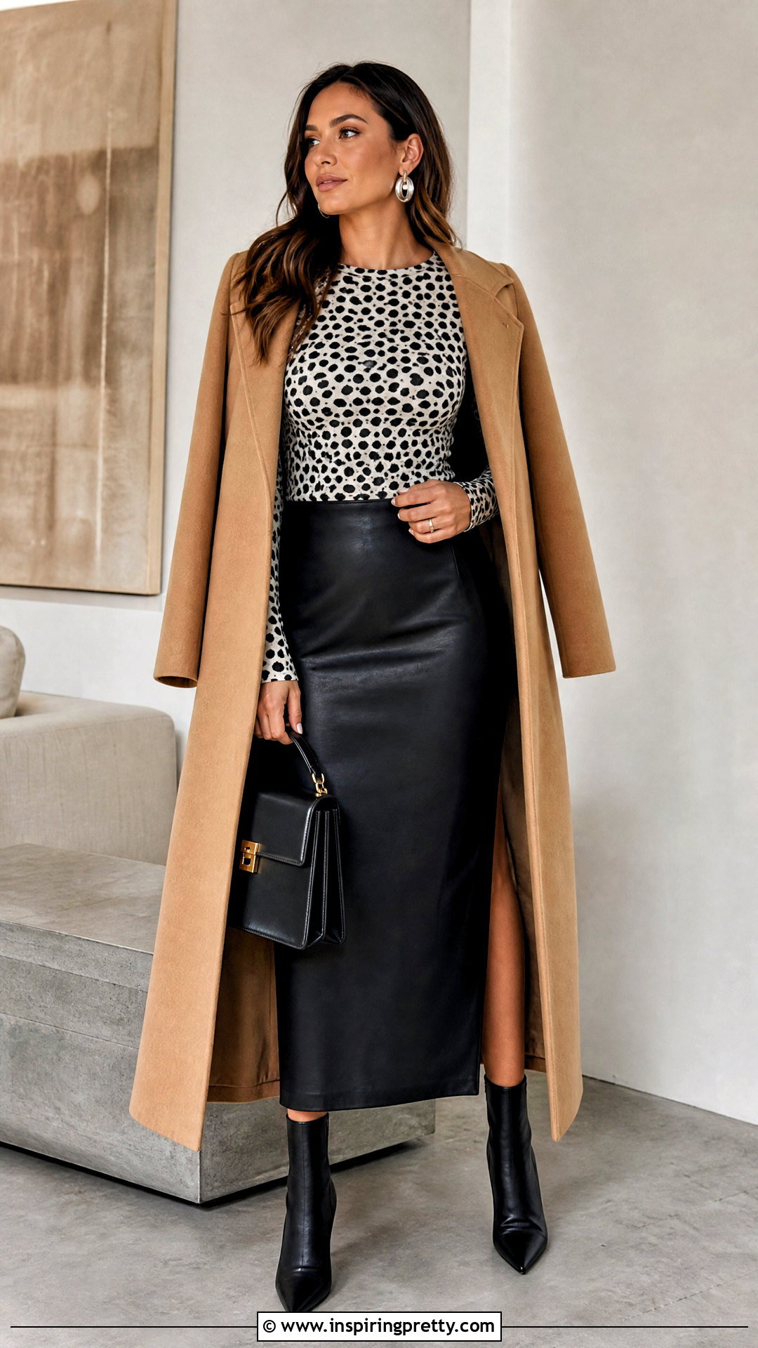 Dalmatian Print Top With Faux Leather Midi Skirt - 25 dalmatian print top outfit ideas