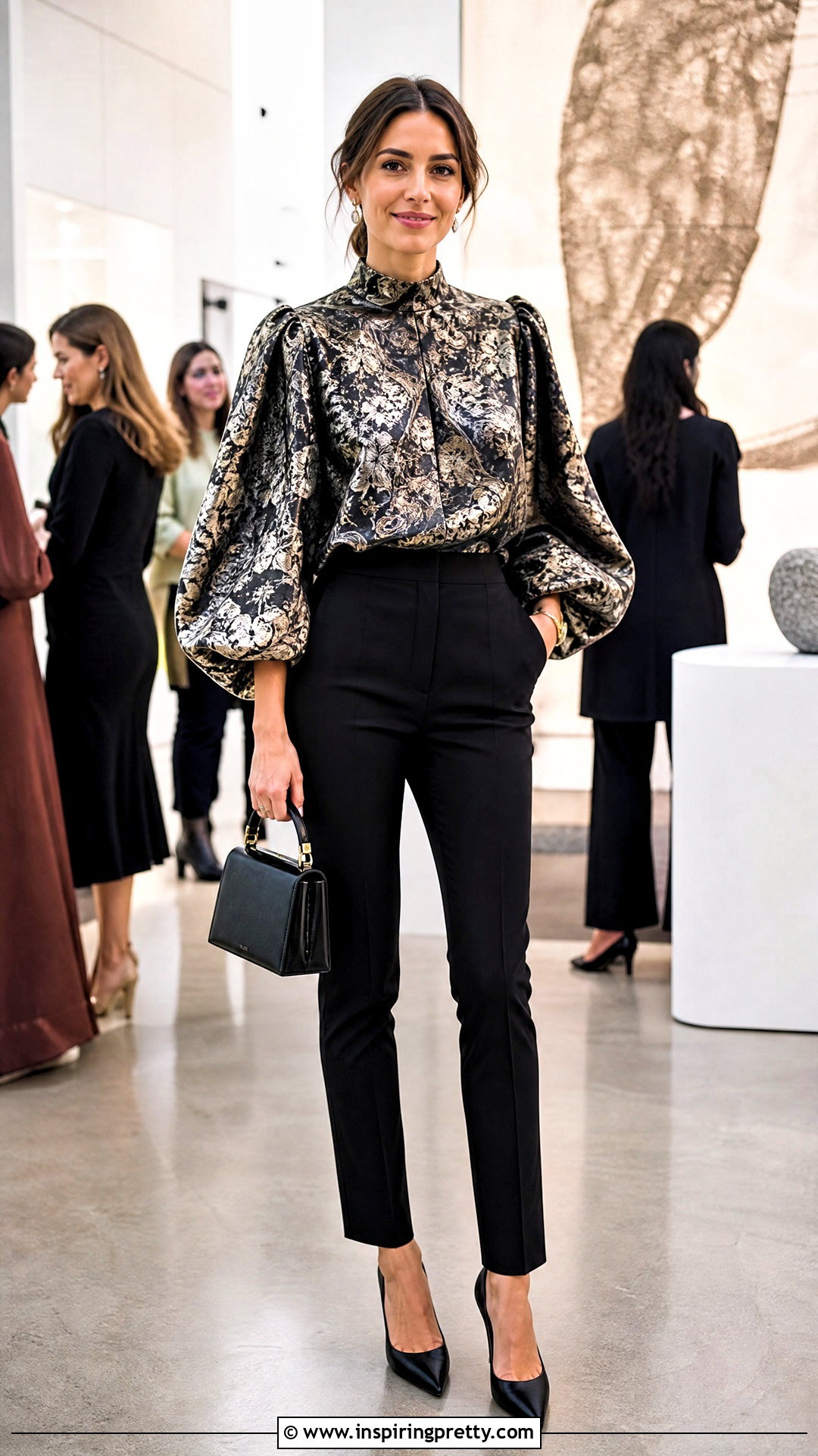 Damask Balloon Sleeve Top With Skinny Pants - 50 damask top styles