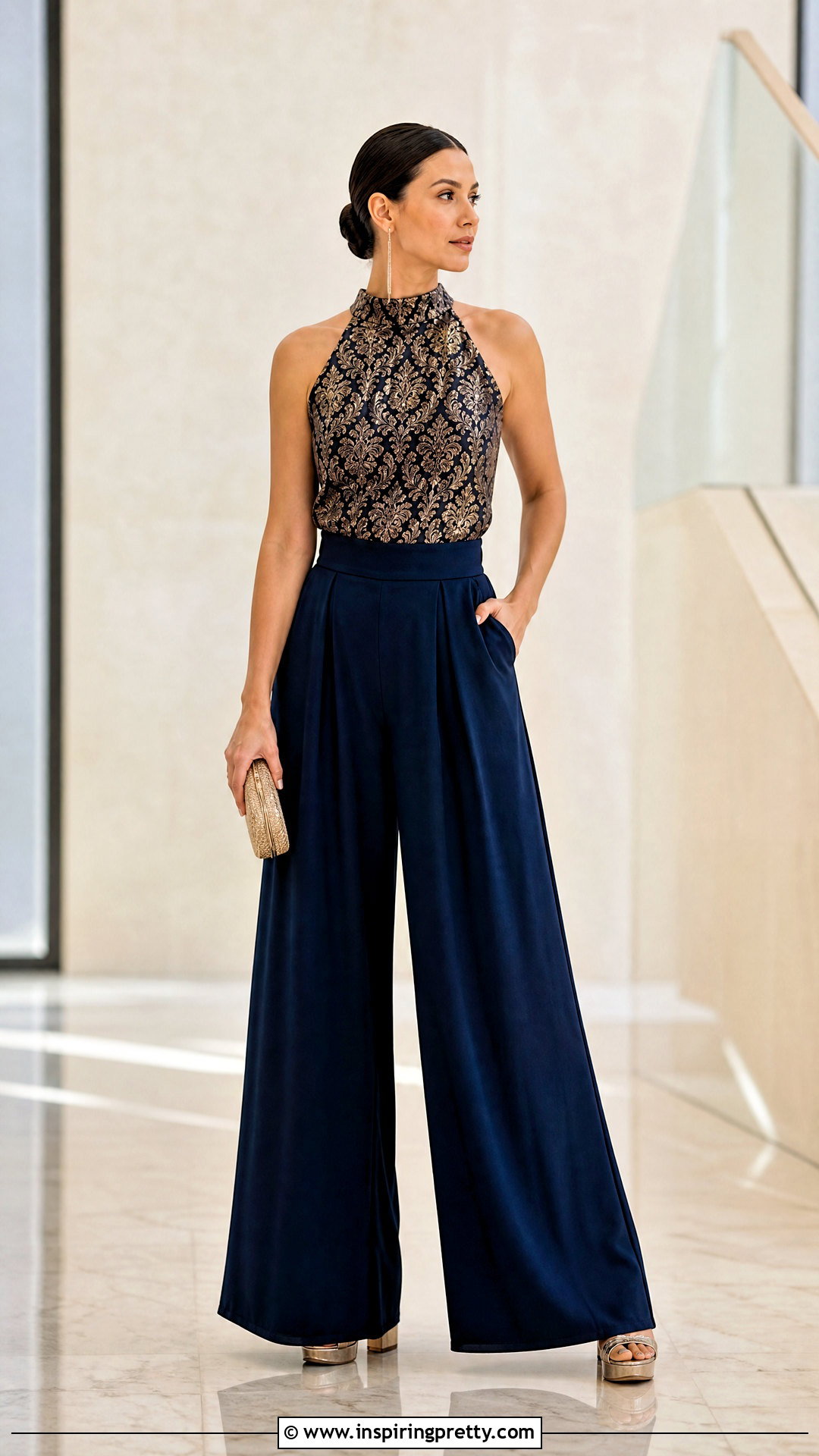 Damask High Neck Top With Palazzo Pants - 50 damask top styles