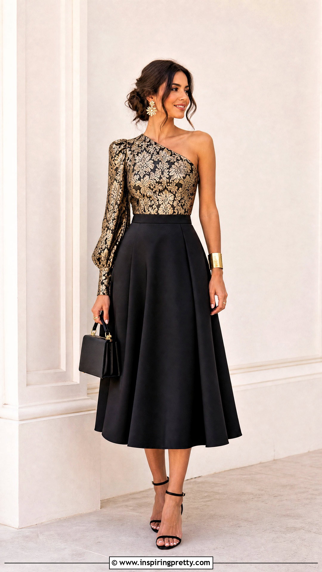Damask One Shoulder Top With Flared Skirt - 50 damask top styles