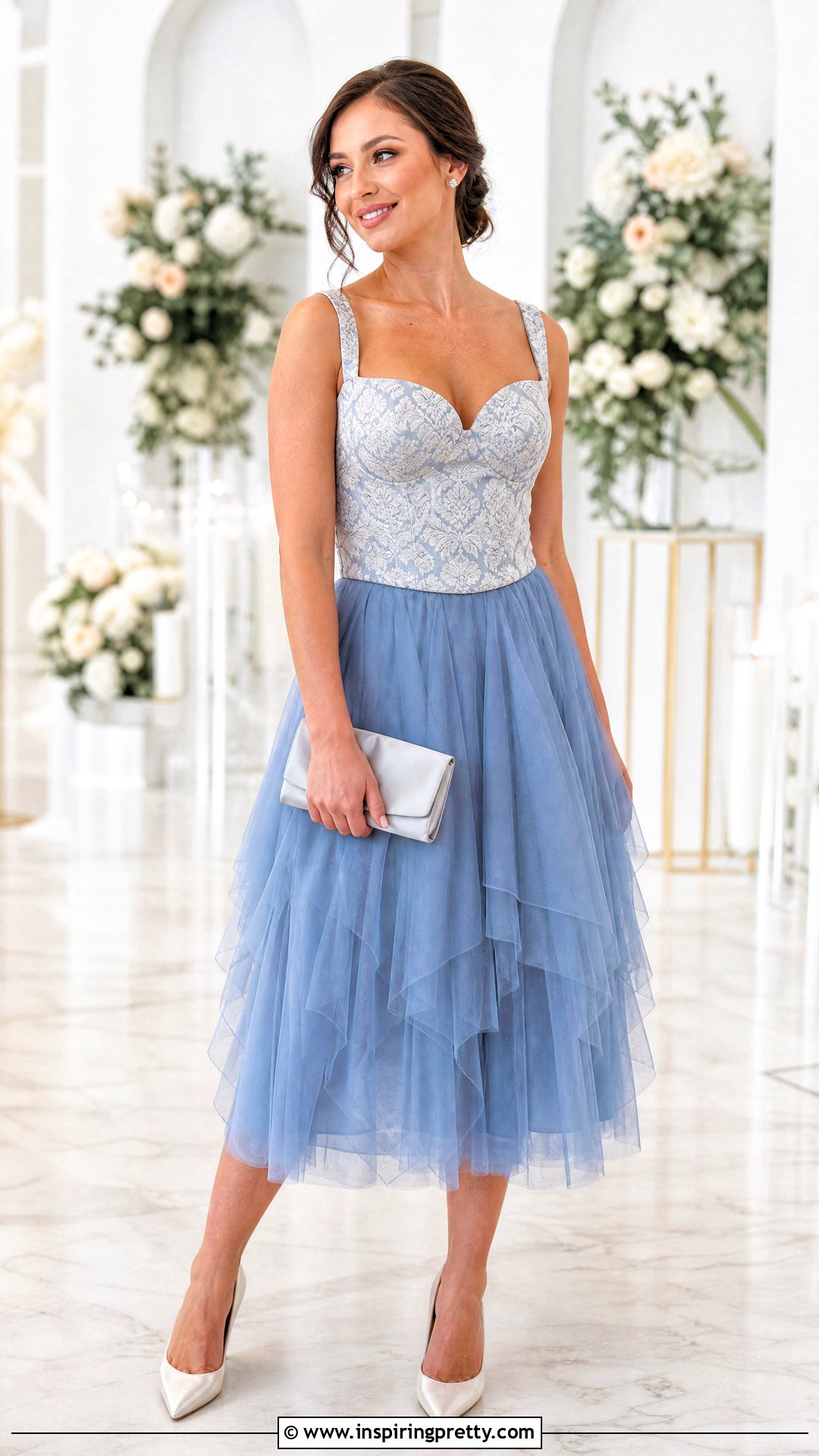 Damask Sweetheart Neck Top With Tulle Skirt - 50 damask top styles