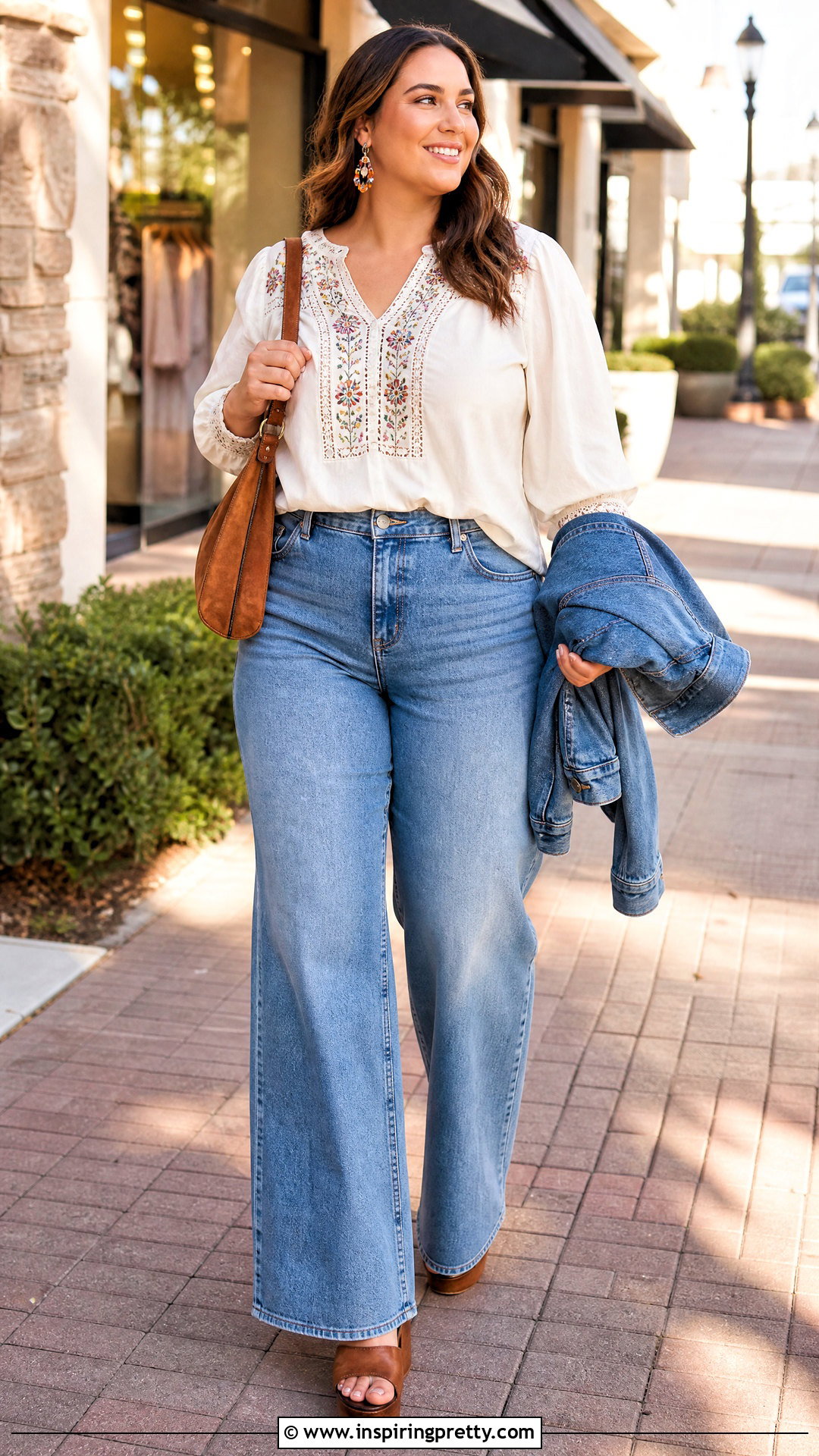 Daniel Rainn Embroidered Blouse With Wide Leg Jeans - 20 daniel rainn tops outfit ideas