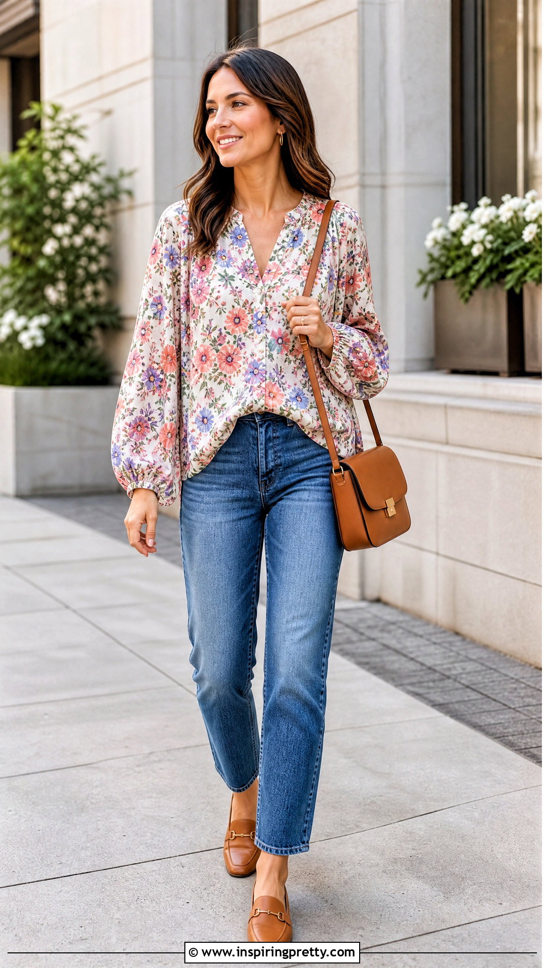 Daniel Rainn Floral Blouse With Straight Leg Jeans - 20 daniel rainn tops outfit ideas