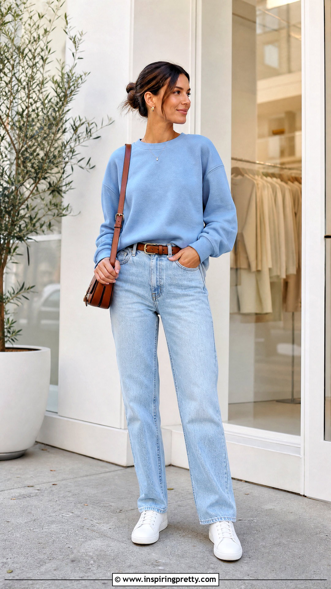 Danskin Crewneck Sweatshirt With Straight Leg Jeans - 20 Danskin Tops outfit ideas