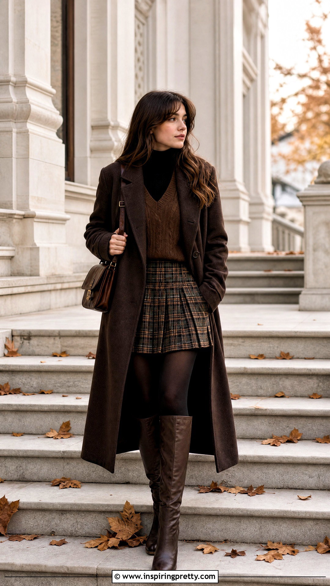 Dark Academia Long Coat and Mini Skirt Outfit - 50 top academia ideas
