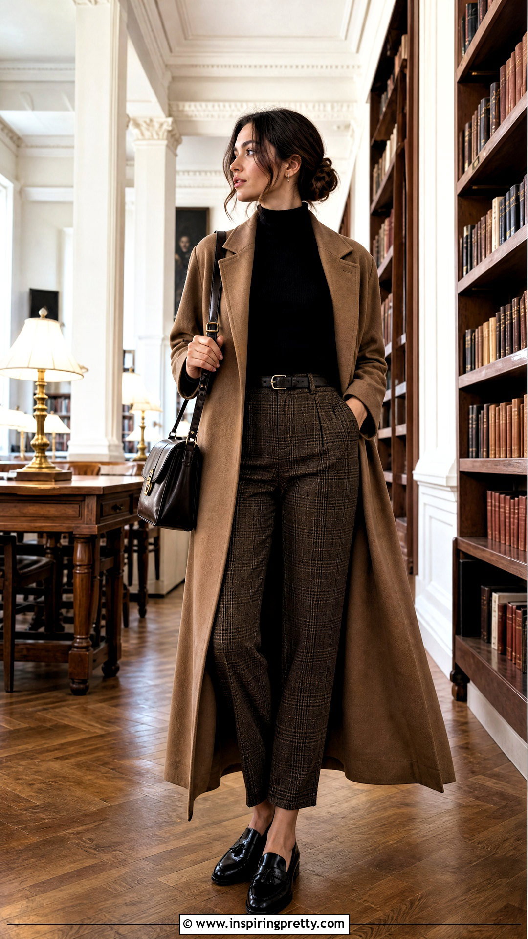 Dark Academia Turtleneck and Plaid Pants Outfit - 50 top academia ideas