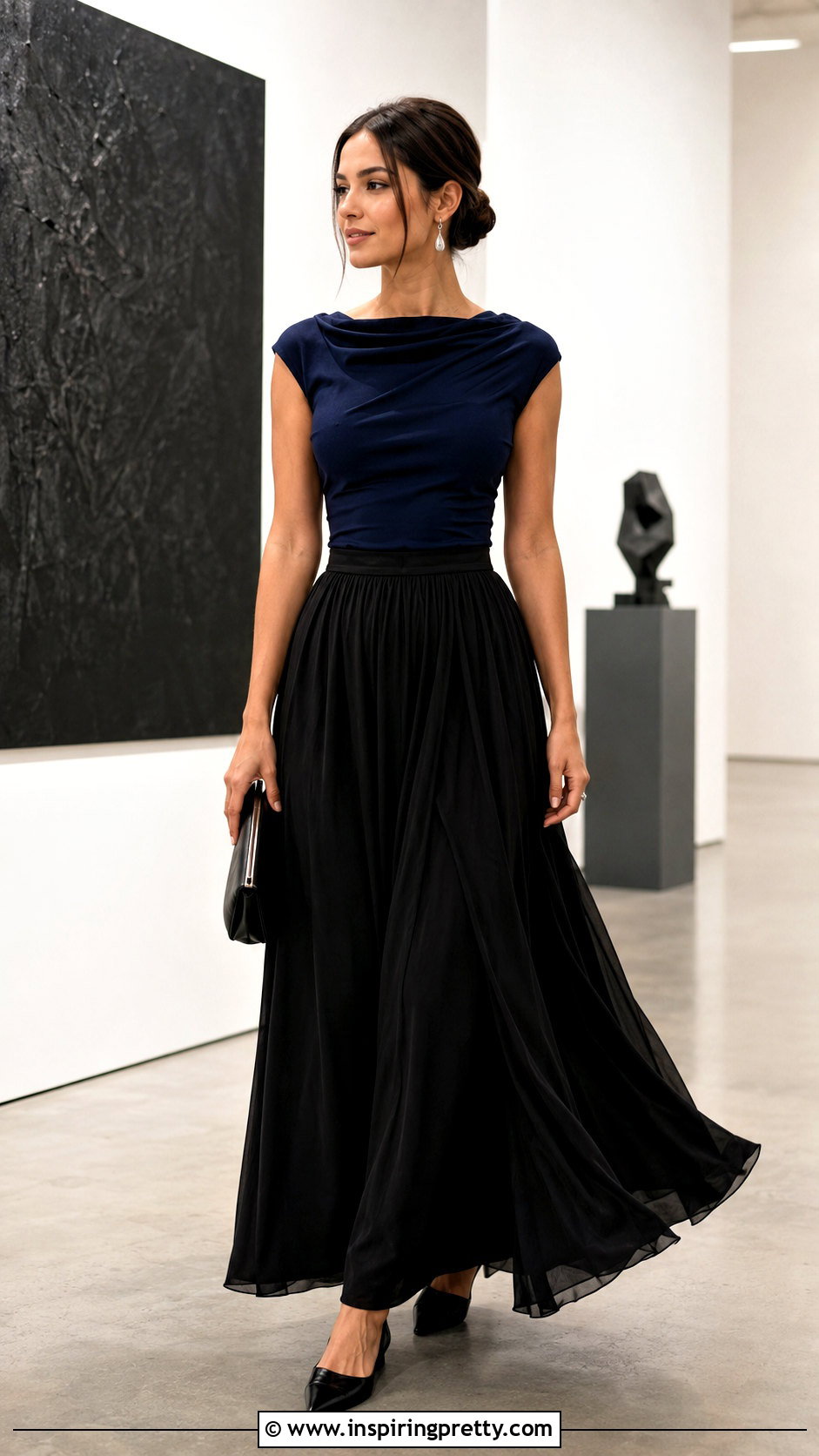Dark Blue Top With Black Maxi Skirt - 50 dark blue top outfit ideas