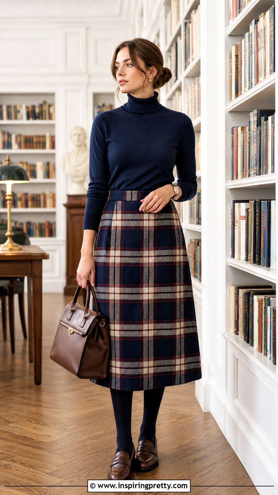 Dark Blue Top With Plaid Skirt - 50 dark blue top outfit ideas