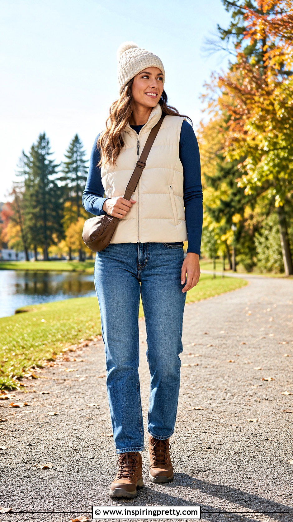 Dark Blue Top With a Puffer Vest - 50 dark blue top outfit ideas