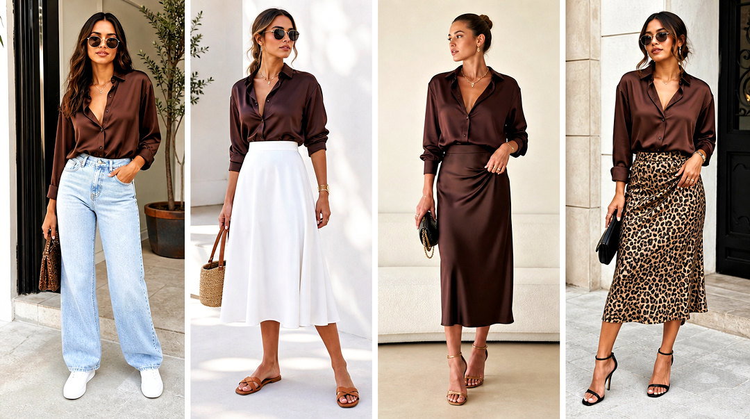 25 Dark Brown Satin Top Outfit Ideas for Luxe Evening Style