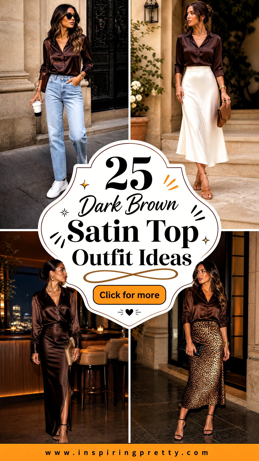 25 Dark Brown Satin Top Outfit Ideas for Luxe Evening Style - 25 Dark Brown Satin Top Outfit Ideas for Luxe Evening Style