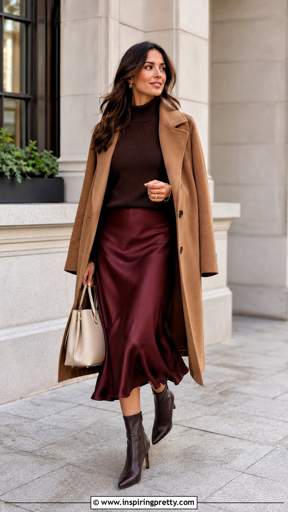 Dark Brown Top With Burgundy Midi Skirt - 50 dark brown top outfit ideas