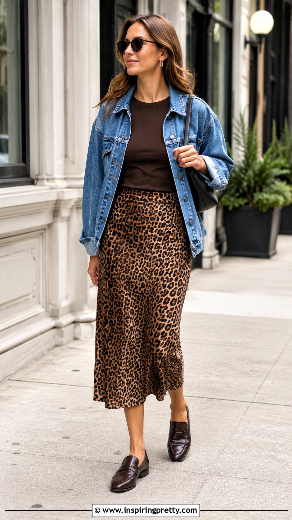 Dark Brown Top With Leopard Midi Skirt - 50 dark brown top outfit ideas