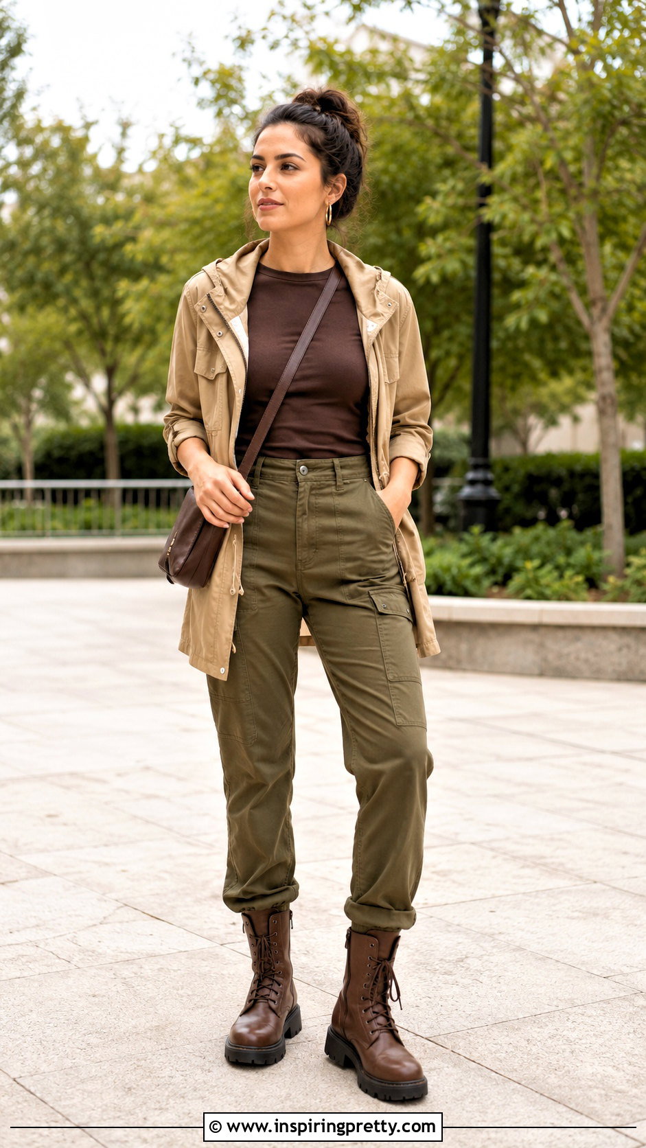 Dark Brown Top With Olive Cargo Pants - 50 dark brown top outfit ideas