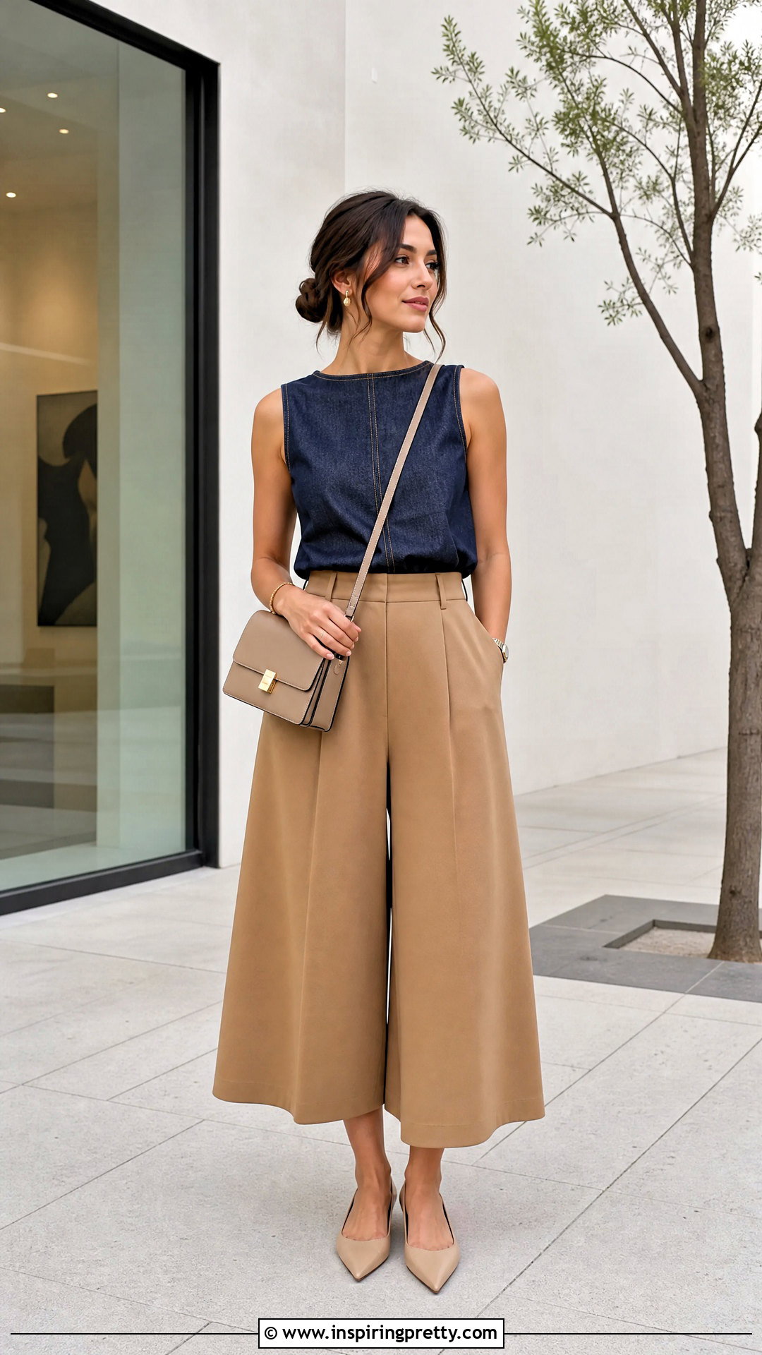 Dark Denim Top With Culottes - 50 dark denim top outfit ideas