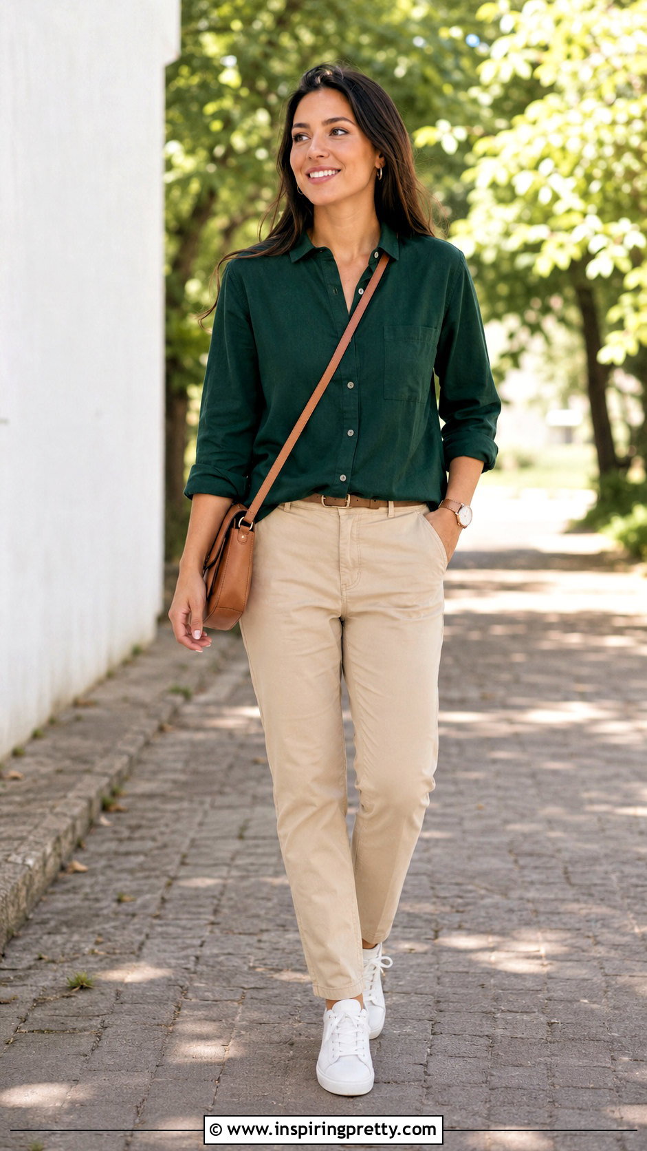 Dark Emerald Green Top With Khaki Chinos - 25 Dark Emerald Green Top outfit ideas