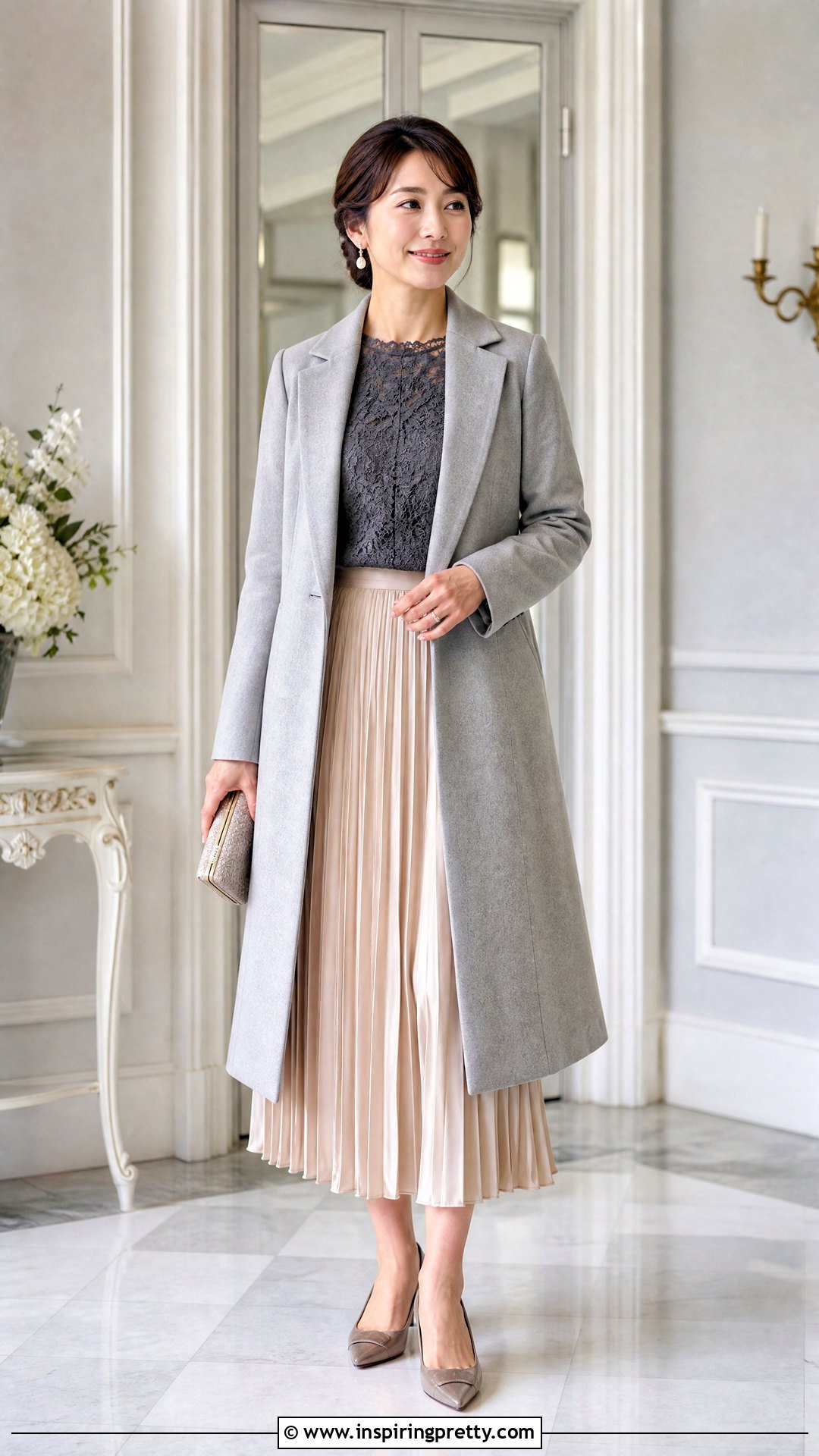Dark Gray Lace Top With Pleated Skirt - 50 dark gray top outfit ideas