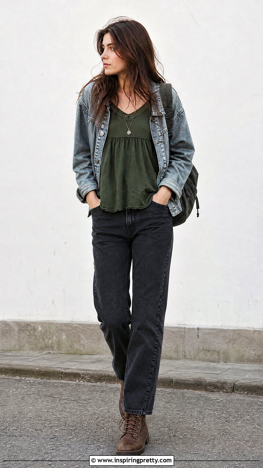 Dark Green Bella Swan Babydoll Top With Denim Jacket And Black Pants - 25 bella swan babydoll top outfit ideas