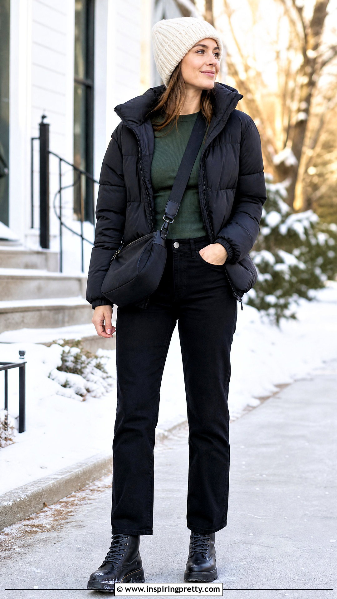 Dark Green Top With Black Puffer Jacket - 50 dark green top outfit ideas