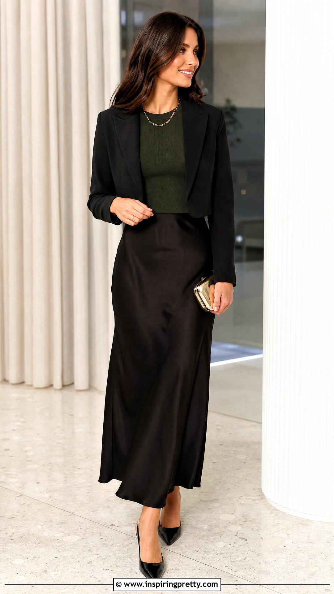 Dark Green Top With Black Slip Skirt - 50 dark green top outfit ideas