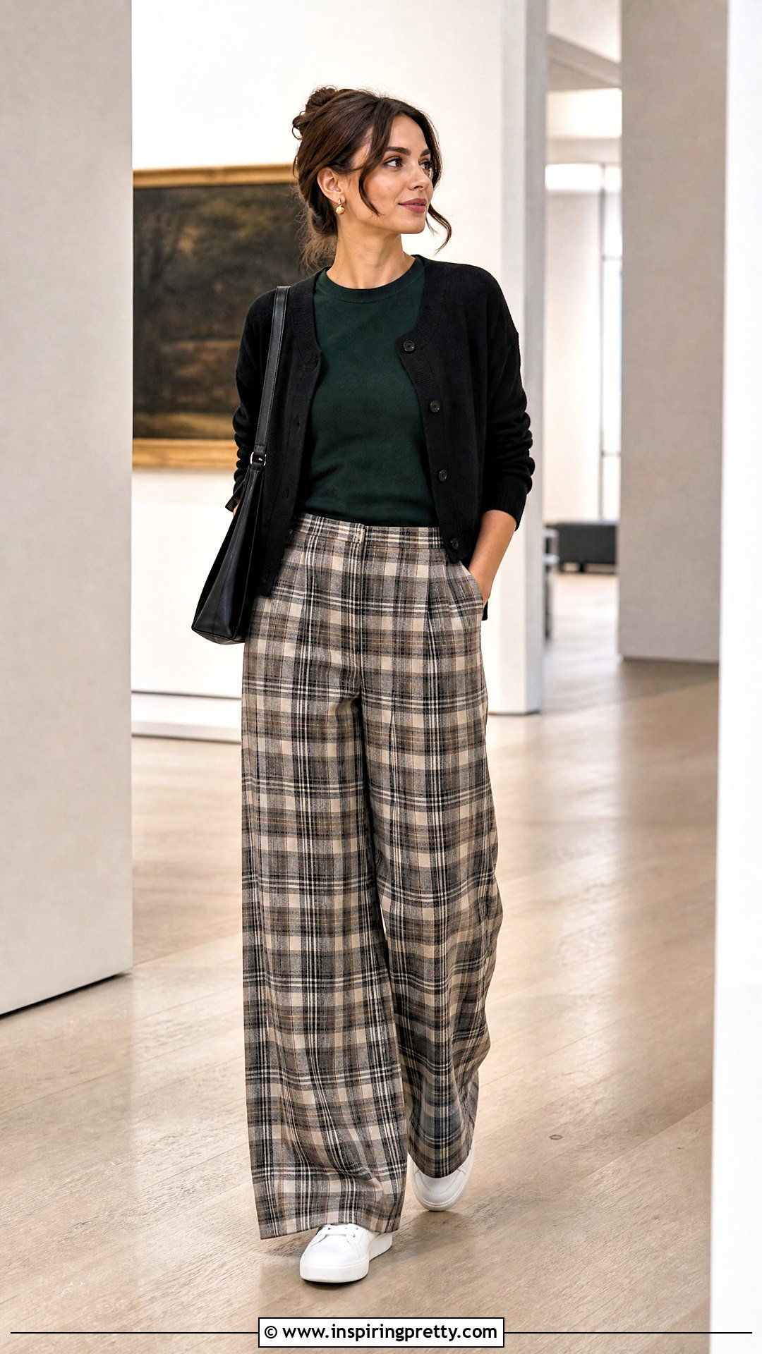 Dark Green Top With Plaid Pants - 20 Casual Dark Green Top Outfit ideas