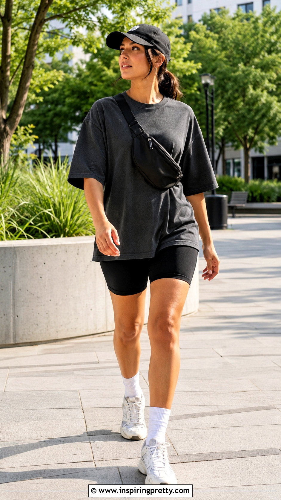 Dark Grey Top With Black Biker Shorts - 50 dark grey top outfit ideas