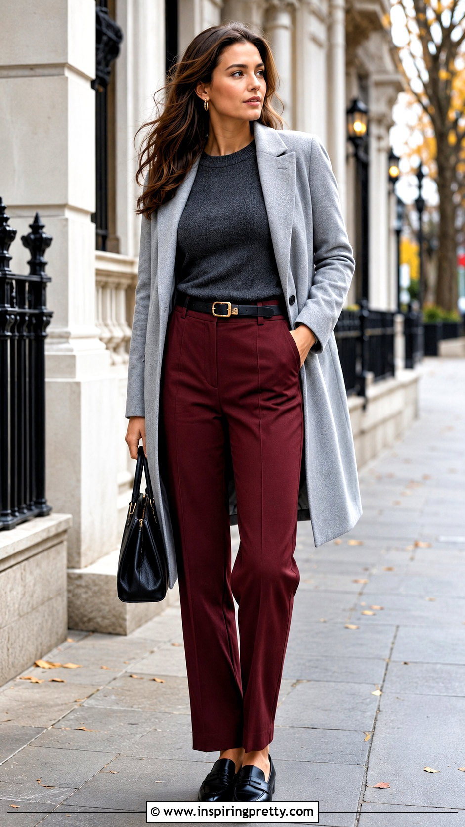 Dark Grey Top With Burgundy Trousers - 50 dark grey top outfit ideas