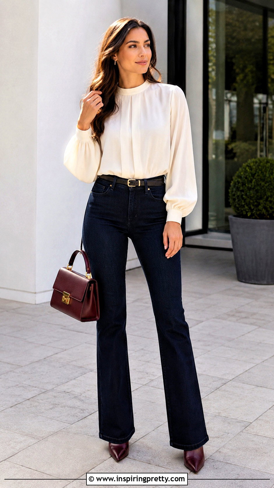 Dark Jeans And Statement Sleeve Top Outfit - 50 jeans and top