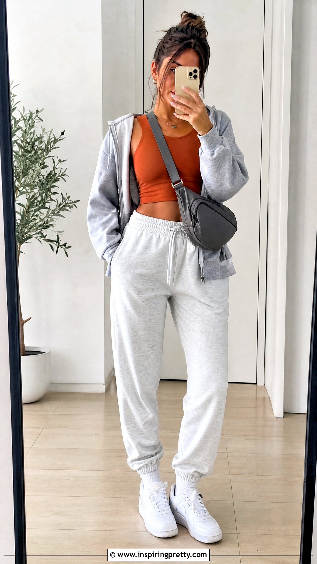 Dark Orange Crop Top With Gray Joggers - 25 dark orange crop top outfit ideas