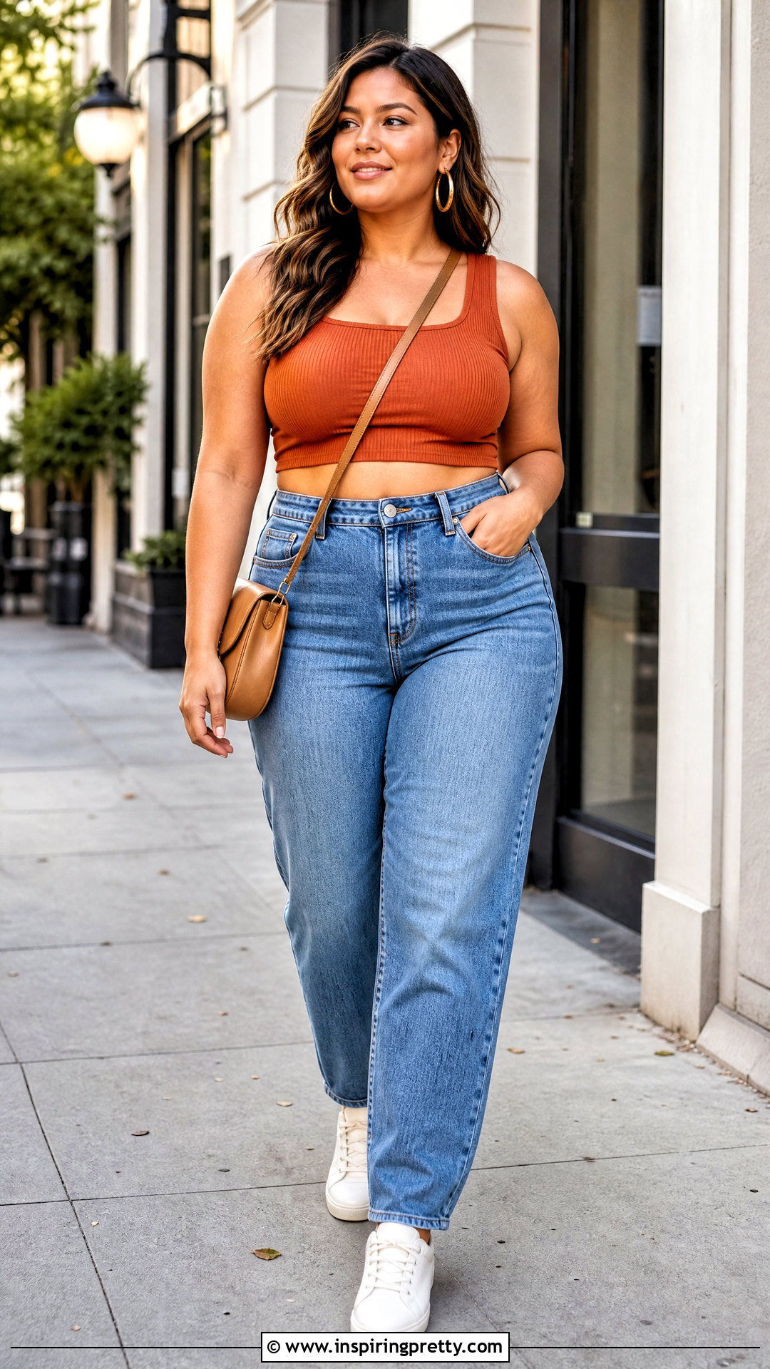 Dark Orange Crop Top With High Waisted Jeans - 25 dark orange crop top outfit ideas