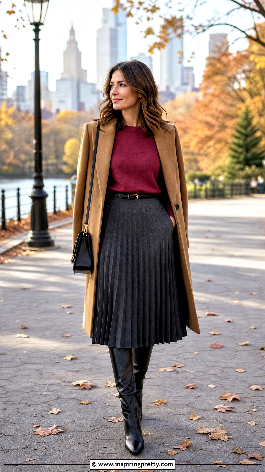 Dark Pink Sweater Top With Midi Skirt And Boots - 50 dark pink top outfit ideas