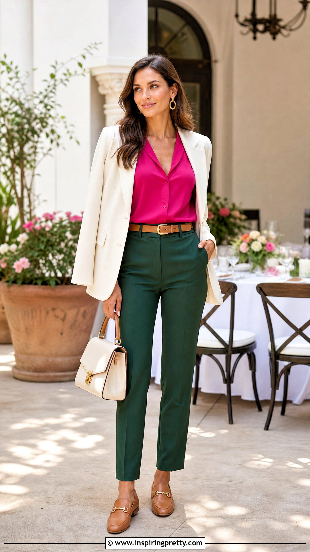 Dark Pink Top With Green Trousers - 50 dark pink top outfit ideas