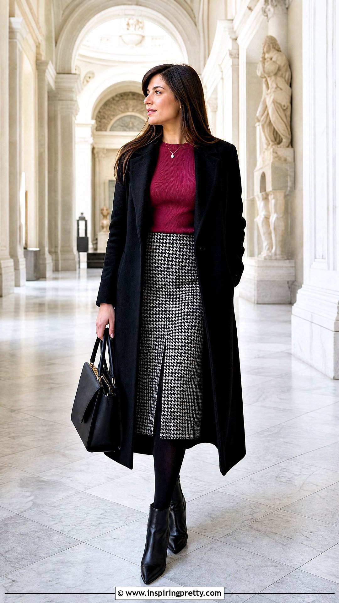 Dark Pink Top With Houndstooth Skirt - 50 dark pink top outfit ideas