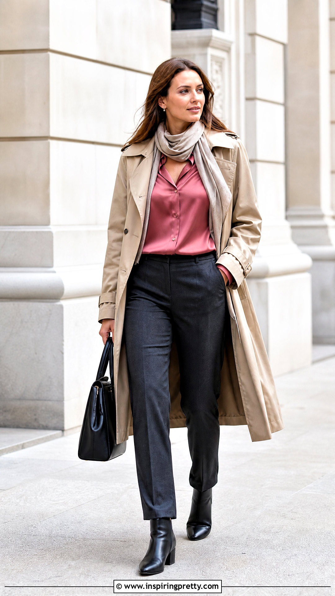 Dark Pink Top With Trench Coat And Trousers - 50 dark pink top outfit ideas