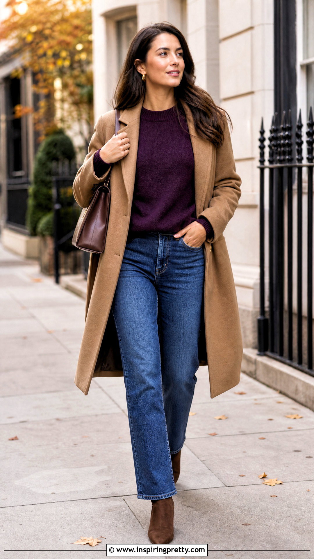 Dark Purple Sweater With Straight Leg Jeans - 25 Cute Dark Purple Tops outfit ideas