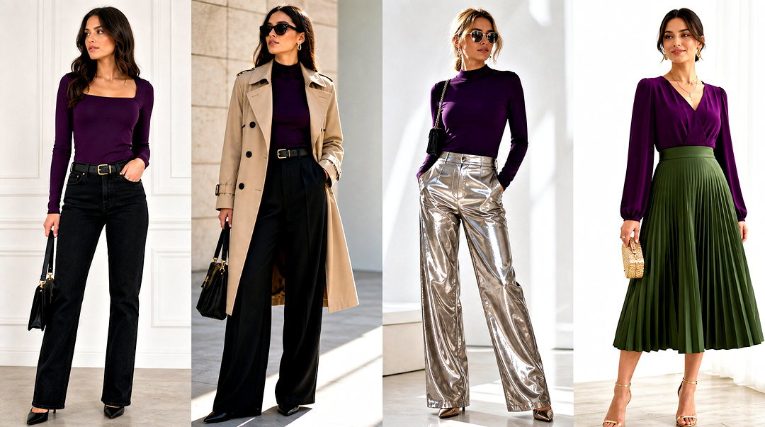 50 Dark Purple Top Outfit Ideas for Evening and Weekend Looks