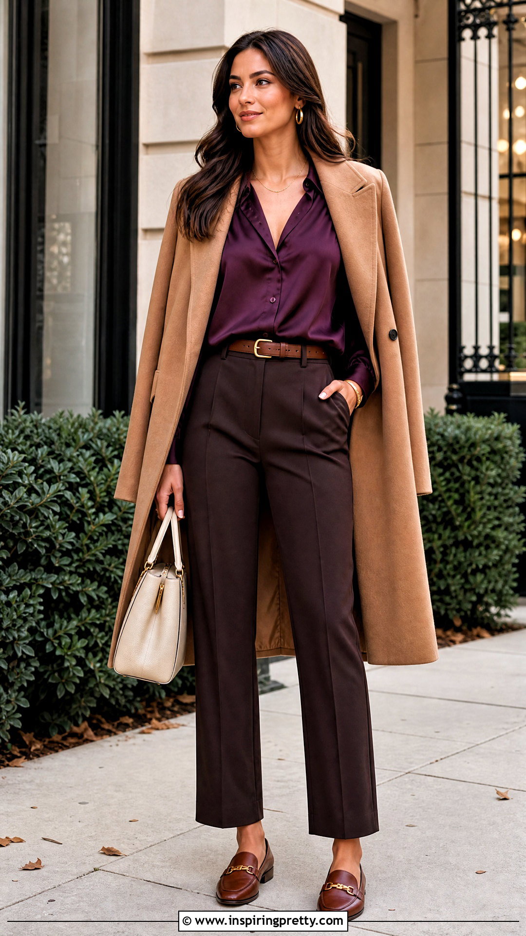 Dark Purple Top With Brown Pants - 50 dark purple top outfit ideas
