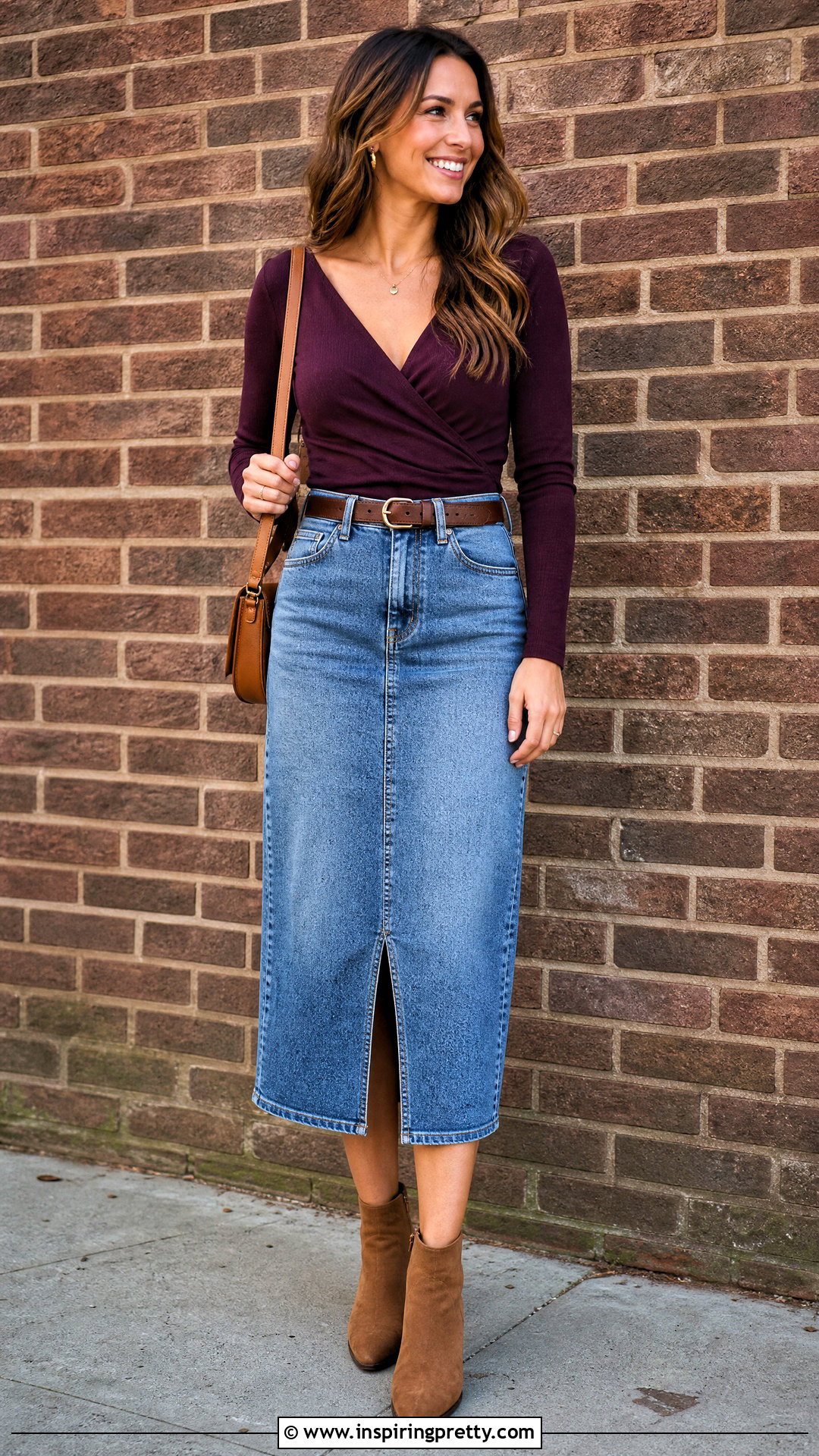Dark Purple Top With Denim Skirt - 50 dark purple top outfit ideas
