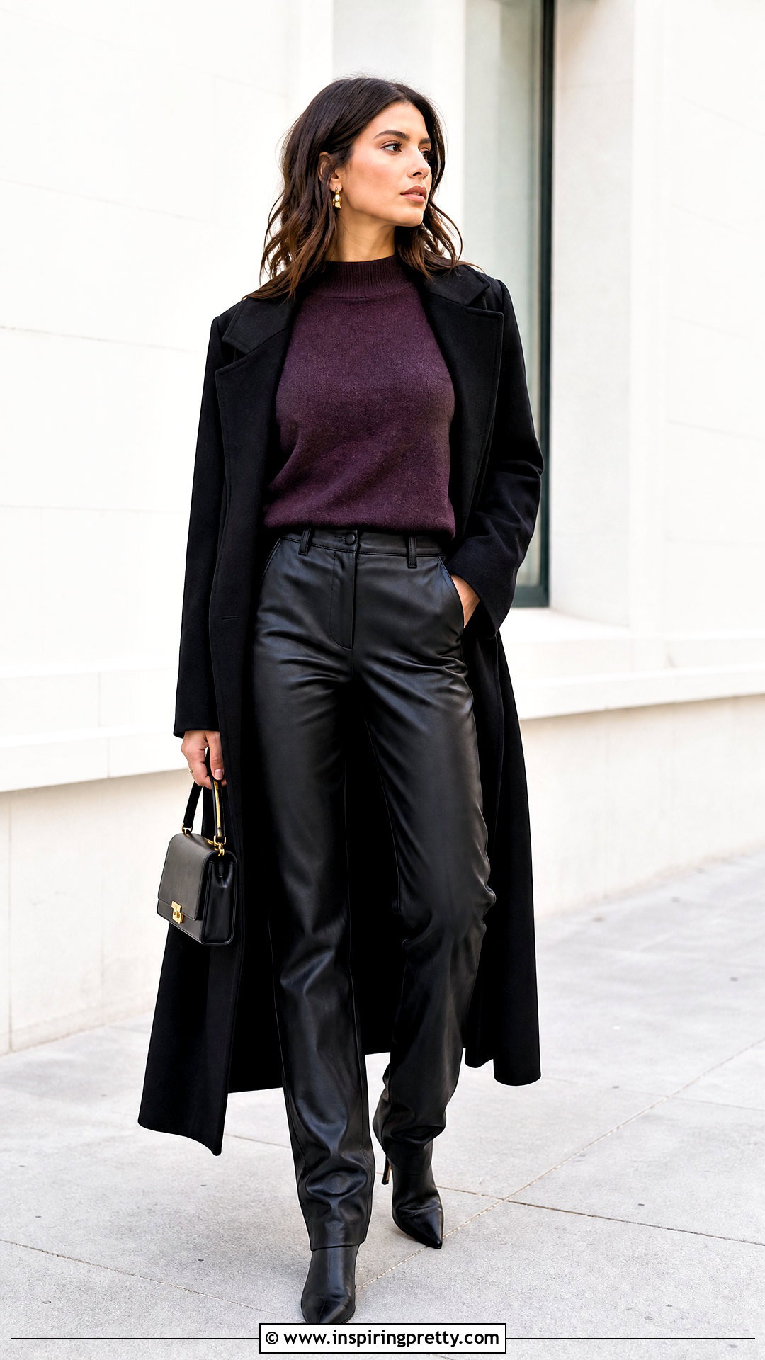Dark Purple Top With Leather Pants - 50 dark purple top outfit ideas